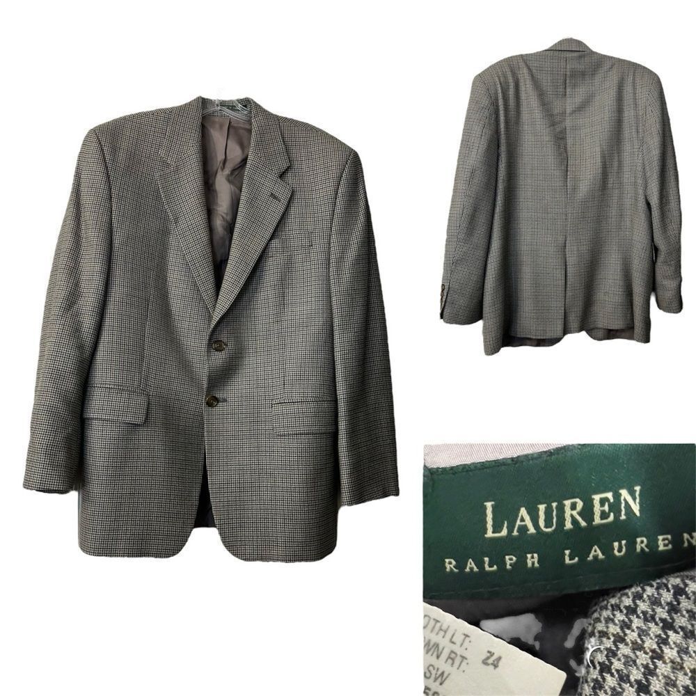 Lauren Ralph Lauren blazer men’s 40s gray multicolor houndstooth silk wool blend